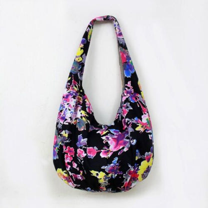 Flowers Hobos Bags Shoulder Purse Handbags Ethnic Floral Cotton Canvas Bag 1 PC