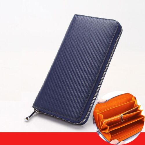 Wallet Carbon Fiber Microfiber Purse Cards Waterproof Non-Slip Long Zippered Bag