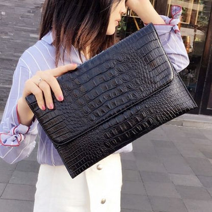 Women Envelope Evening Clutch Bags Crocodile Pattern Female Genuine Leather Bag