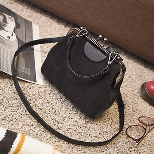 Canvas Clip Synthetic Leather Bag Shoulder Purse Shell Crossbody Bags 19*9*17CM