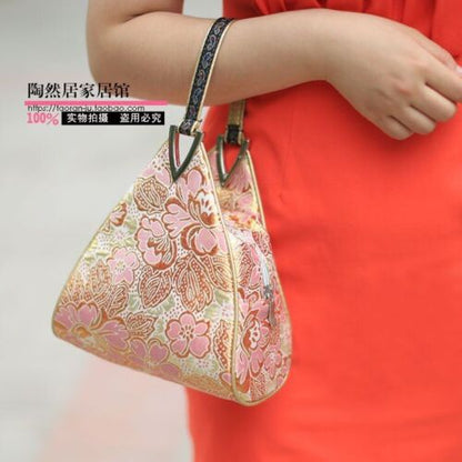 Flowers Embroidery Small Handbag Shopper Purse Triangle Bag Clutch 20*16*6 CM