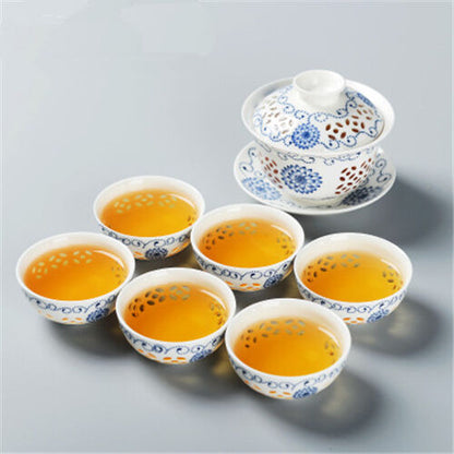 Porcelain tea set China cellular design ceramic tea pot gaiwan cups tea filters