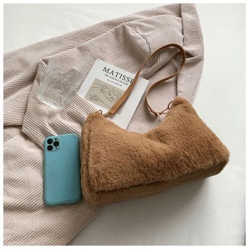 Faux Fur Shoulder Bags Small Soft Crossbody Winter Solid Luxury Warm Handbags