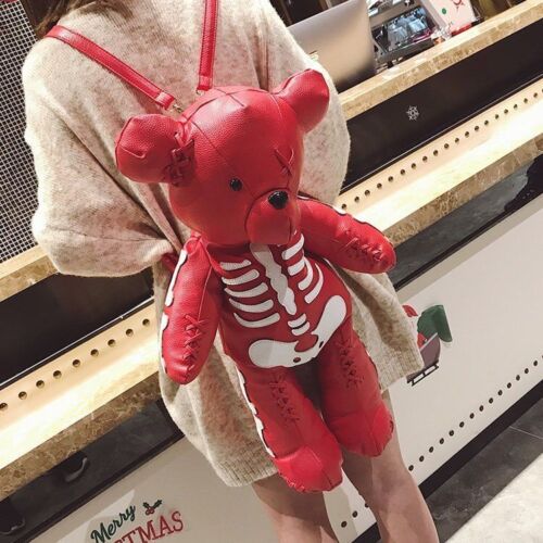 Black Plush Doll Bag Women Cute Funny Backpack Flannel Soft Handle 20L Traveling