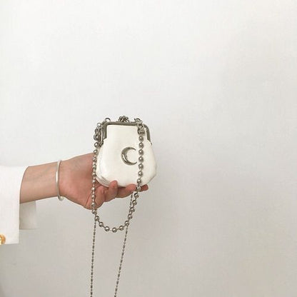 Synthetic Leather Moon Shape Shoulder Bag Shell Retro Design Mini Purse 9*10*4CM