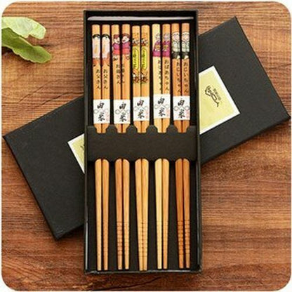 5 Pairs/Set Japanese Style Bamboo Wooden Sushi Chopsticks Tableware Eating Tools