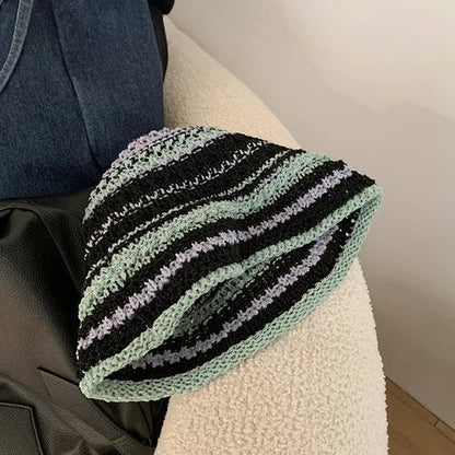 Women Bucket Hats Color Woven Summer Japanese Show Face Beach Sun Caps Sunshades