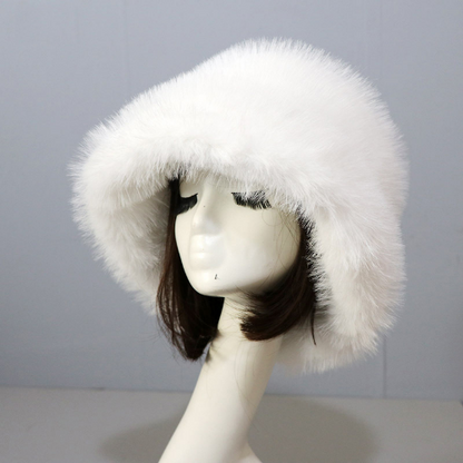 Warm Faux Fur Bucket Hats Women Outdoor Caps Fleece Cap Fluffy Ski Vacation Hat