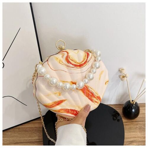 Evening Bags Shell Shape Clutch Bags Handbag Pearl Beaded Shell Chain Party Bags