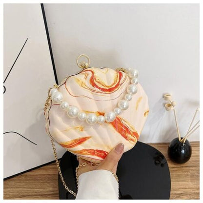 Evening Bags Shell Shape Clutch Bags Handbag Pearl Beaded Shell Chain Party Bags