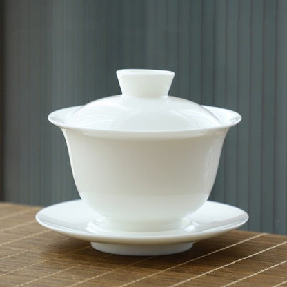 Dehua Poreclain Gaiwan Solid Color White China Tureen Covered Bowl Saucer Lid