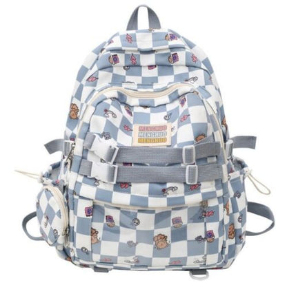 Cartoon Backpack Two Piece School Student Bag 31*13*42CM Canvas Zipper Blue Pink