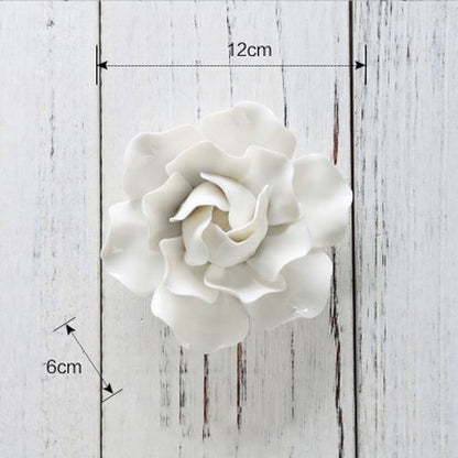 White Flower Wall Stickers Modern 3D Ceramic Decoration TV Background Art Murals