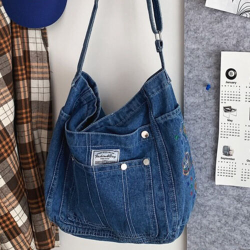 Women's Denim Adjustable Tote Bag Shoulder Crossbody Handbag Purse Jean Satchel