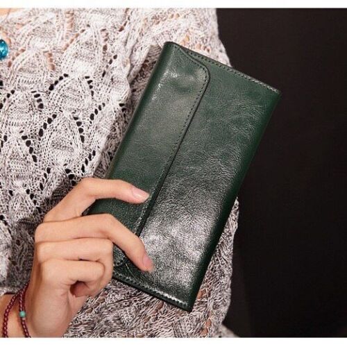 Leather Women Wallet Long Thin Purse Cowhide Multiple Cards Holder Clutch Bags