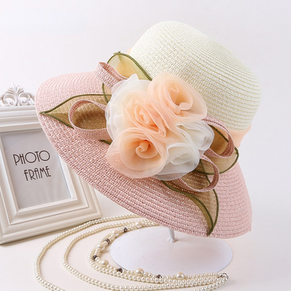 New Wide Brim Sun Hat Woman Straw Sun Cap Flower Sun Beach Outside Travel Cap