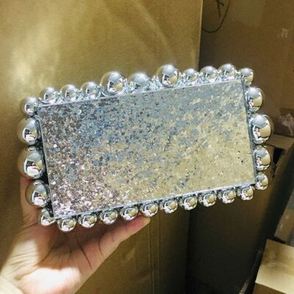 Acrylic Box Evening Clutch Bag Beads Luxury Gold Sequin Purse Handbag 13*23*6 CM