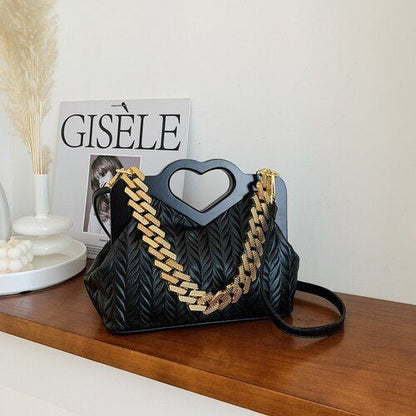 Green Chain Small Synthetic Leather Shoulder Crossbody Bag Wooden Handle Handbag