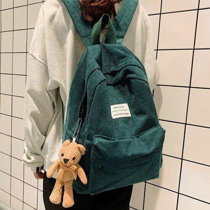 Retro Backpack Fashion High School College Students Bag Corduroy Backpacks Large