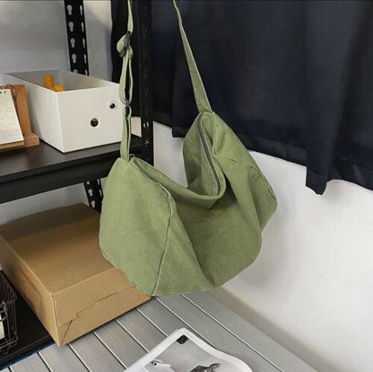 Canvas Textile Big Soft Slouchy Pouch Side Bag Streetwear Laptop Shoulder Bags