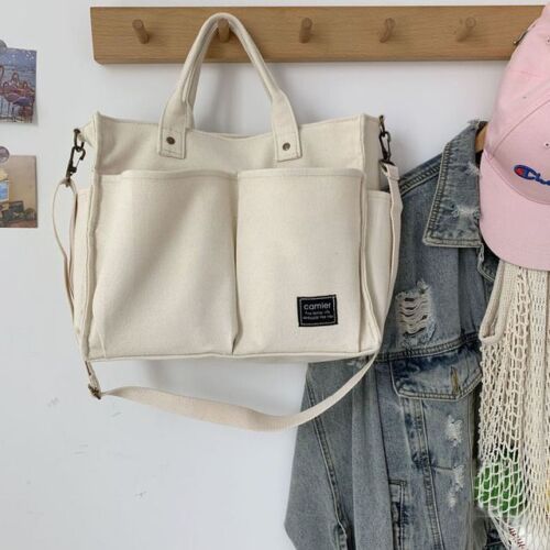 Shopping Bag Handbag Cotton Canvas Shoulder Tote Messenger Bag 32*12*27 Cm Purse
