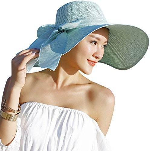 Womens Bowknot Straw Hat Foldable Beach Sun Hat Roll up Summer Caps 12 color