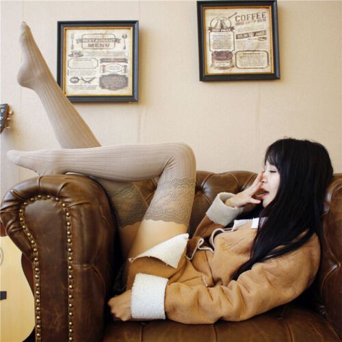 Women's Ladies Over-The-Knee Long Socks Lace Striped Thigh High Soft Stocking