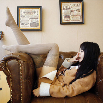 Women's Ladies Over-The-Knee Long Socks Lace Striped Thigh High Soft Stocking