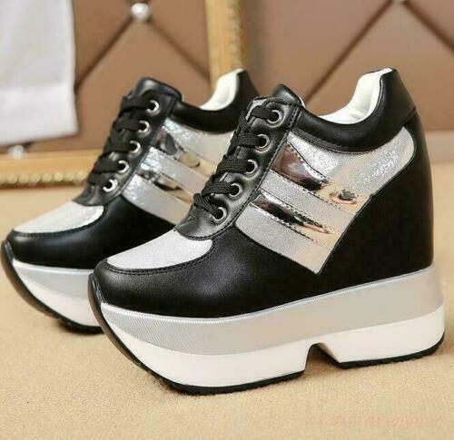 Women Fashion Sequins Wedge Hidden Heels Platform Sneakers Creepers Shoes New