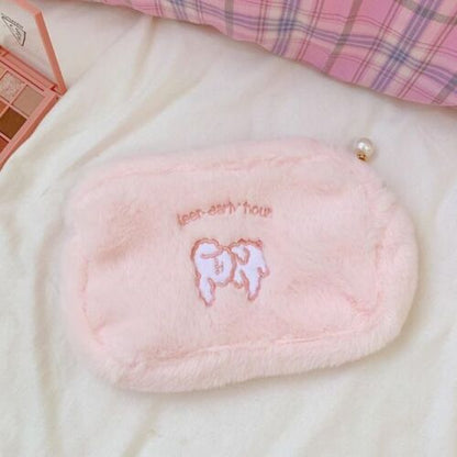 Plush Cosmetic Bag Student Large Storage Bag Travel Makeup Pouch Holder 16*24 CM