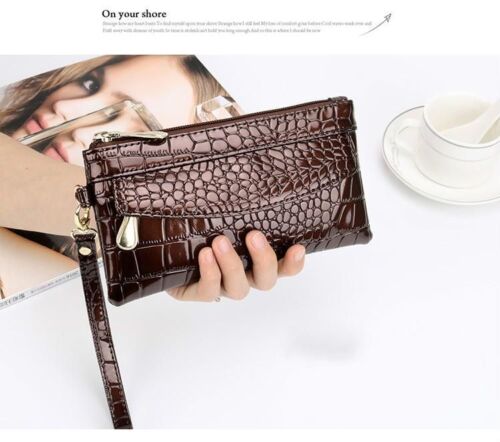 Patent Leather Wallets Fallow Long Double Zipper Wallet Clutch Bag Design Purse