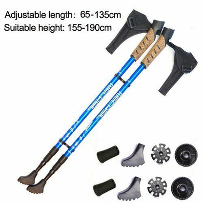 2pcs/lot Nordic Walking Sticks Hiking Aluminum Telescopic Trekking Pole 3 Joints