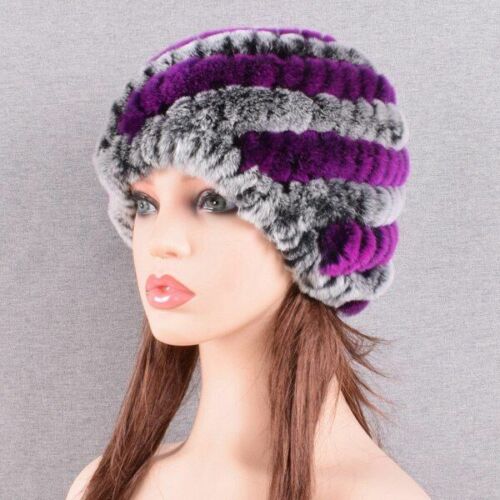 Fur Hats Rabbit Winter Womens Russian Real Knitted Cap Warm Beanie Fashion Solid