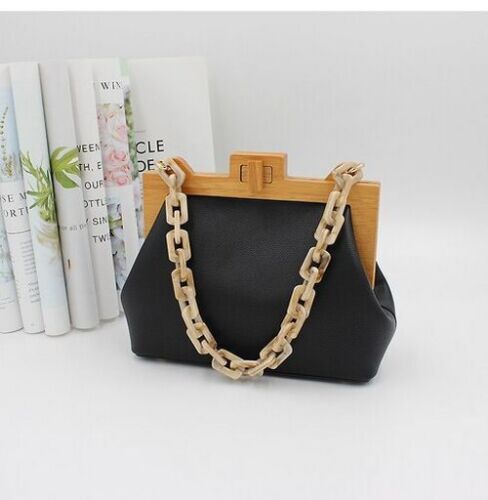 Bucket Bag Wooden Clip Bag Acrylic Chain Handbag Shoulder Purse 24*10*18 CM 1PC