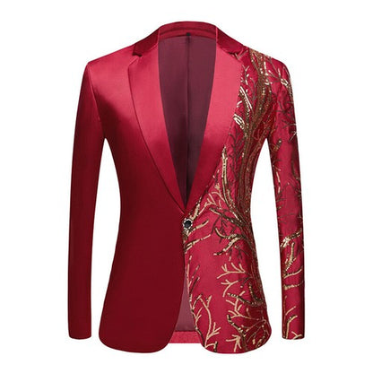 Men Shiny Sequin Tree Branch Dress Jacket Blazer Suit Top Stage Wedding Party