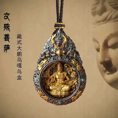 Tibetan Chinese Retro Handcarved Buddha Statue Pendant Amulet Necklace Jewelry