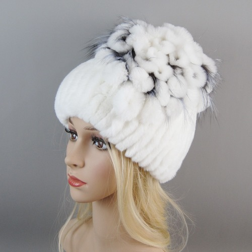 New Women Fur Hat Winter Handmade Rabbit Fur Cap Fur Headwear Warm Beanies Cap