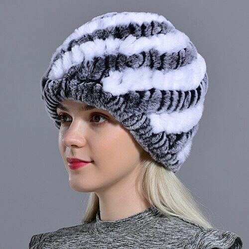 Fur Hats Rabbit Winter Womens Russian Real Knitted Cap Warm Beanie Fashion Solid