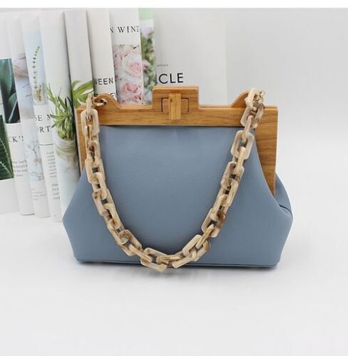 Bucket Bag Wooden Clip Bag Acrylic Chain Handbag Shoulder Purse 24*10*18 CM 1PC