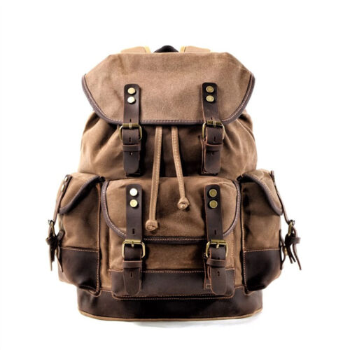 Military Retro Waterproof Oil Wax Canvas Backpack Large Capacity Man's Rucksack