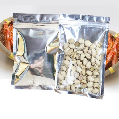 Many Different Sizes for 100 Flat Clear/Silver Foil Mylar Zip Lock Bags