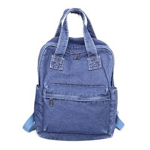 Denim School Bag Backpack High Capacity Traveling Bag 27*35*12 CM Blue Purse 1PC