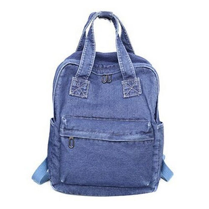 Denim School Bag Backpack High Capacity Traveling Bag 27*35*12 CM Blue Purse 1PC