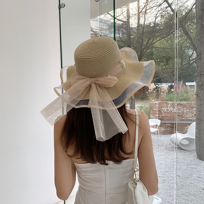 Foldable Wide Brim Floppy Girls Straw Hat Sun Hat Beach Summer Hat Protect Cap
