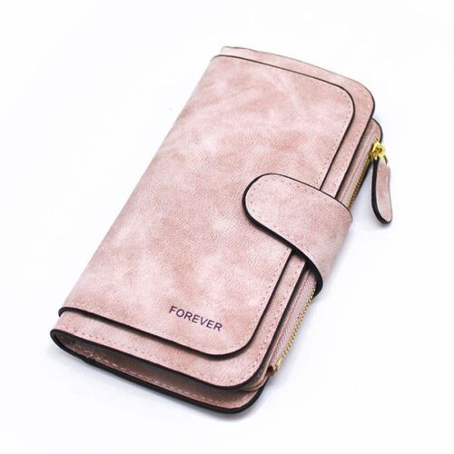 Synthetic Leather Wallet Zipper Long Card Holder Coin Purse Bag 19*10*2.5cm Pink