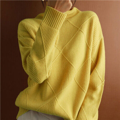 Women's Pullover Sweater Thickened Warmth Knitted Wool Sweater High Collar