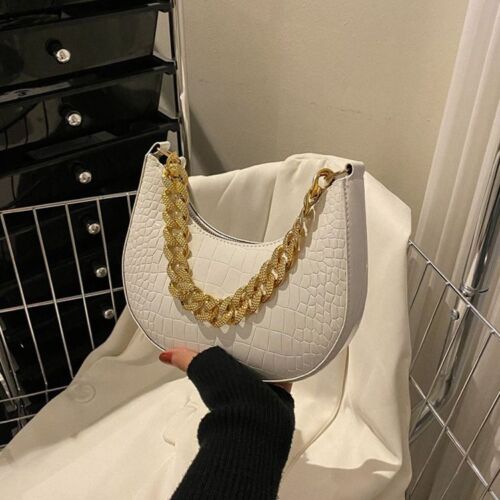 Chain Shoulder Purse Crocodile Pattern Underarm Bags Synthetic Leather Handbags