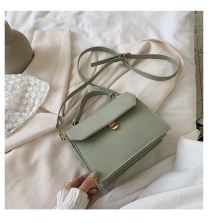 Stone Patent White Crossbody Bags Small Handbag Synthetic Leather Bag 17*21*8 CM