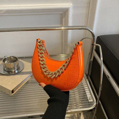 Chain Shoulder Purse Crocodile Pattern Underarm Bags Synthetic Leather Handbags