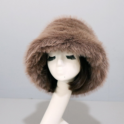 Warm Faux Fur Bucket Hats Women Outdoor Caps Fleece Cap Fluffy Ski Vacation Hat